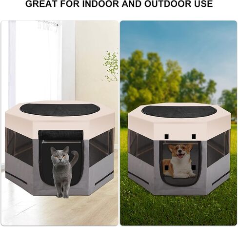Pet Playpen with Zipper Top, Carrying Case, and Bowl - Foldable Pet Crate 35'' x 35'' x 22'' - Portable Pet Pens Ideal for Outdoor and Indoor Use in Saudi Arabia