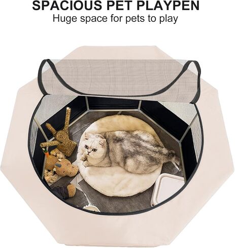 Pet Playpen with Zipper Top, Carrying Case, and Bowl - Foldable Pet Crate 35'' x 35'' x 22'' - Portable Pet Pens Ideal for Outdoor and Indoor Use in Saudi Arabia