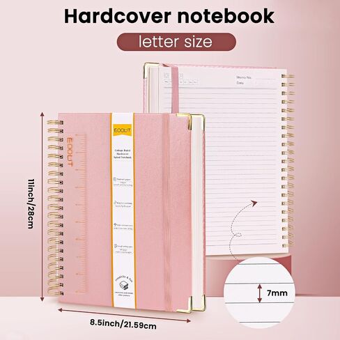 EOOUT Spiral Notebook 8.5"x 11" Hardcover Notebook, A4 300 Pages Large Pink Spiral Notebook for Women Men College Ruled Journal with 100GSM Thick Paper for Work School Note Taking(Pink) in Saudi Arabia