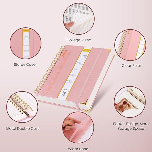 EOOUT Spiral Notebook 8.5"x 11" Hardcover Notebook, A4 300 Pages Large Pink Spiral Notebook for Women Men College Ruled Journal with 100GSM Thick Paper for Work School Note Taking(Pink) in Saudi Arabia