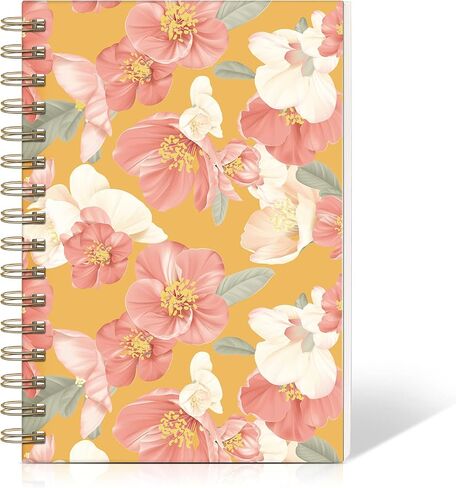 Lined Hardcover Spiral Journal Notebook [ Cute Blooming Floral ] [A5] [100gsm] [Ruled] Premium Thick Paper - Yellow in Saudi Arabia
