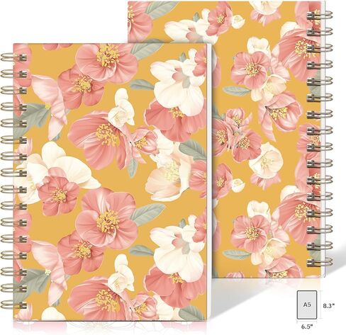 Lined Hardcover Spiral Journal Notebook [ Cute Blooming Floral ] [A5] [100gsm] [Ruled] Premium Thick Paper - Yellow in Saudi Arabia