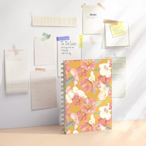 Lined Hardcover Spiral Journal Notebook [ Cute Blooming Floral ] [A5] [100gsm] [Ruled] Premium Thick Paper - Yellow in Saudi Arabia