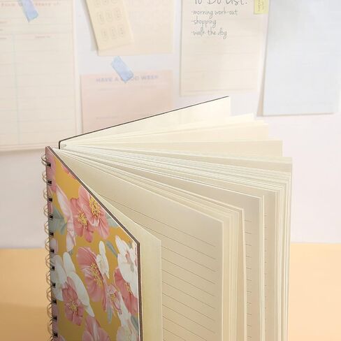 Lined Hardcover Spiral Journal Notebook [ Cute Blooming Floral ] [A5] [100gsm] [Ruled] Premium Thick Paper - Yellow in Saudi Arabia