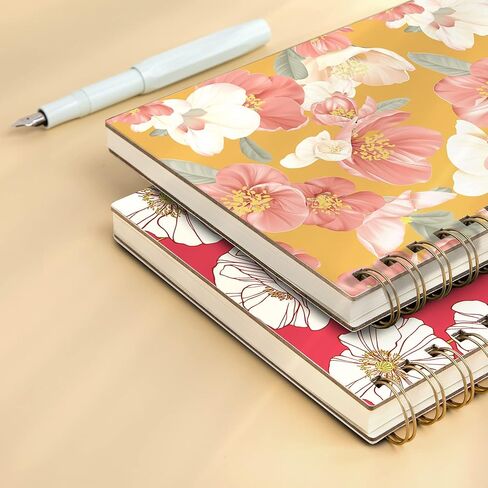 Lined Hardcover Spiral Journal Notebook [ Cute Blooming Floral ] [A5] [100gsm] [Ruled] Premium Thick Paper - Yellow in Saudi Arabia