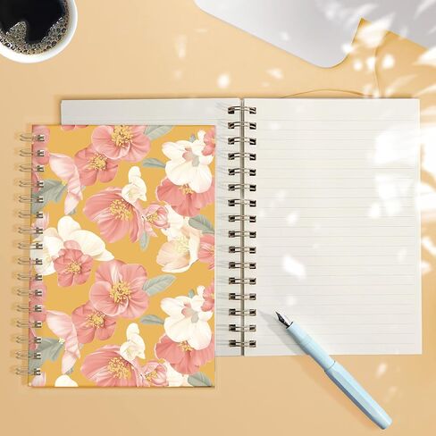 Lined Hardcover Spiral Journal Notebook [ Cute Blooming Floral ] [A5] [100gsm] [Ruled] Premium Thick Paper - Yellow in Saudi Arabia