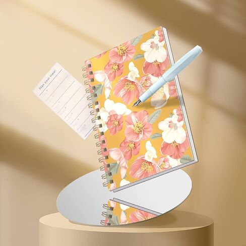 Lined Hardcover Spiral Journal Notebook [ Cute Blooming Floral ] [A5] [100gsm] [Ruled] Premium Thick Paper - Yellow in Saudi Arabia