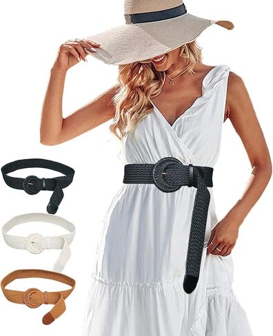 النساء المنسوجة أحزمة وسط واسعة القش بوهو حزام السيدات مضفر الرافية حزام لفساتين التنانير دائرة مشبك حزام الروطان in Kuwait