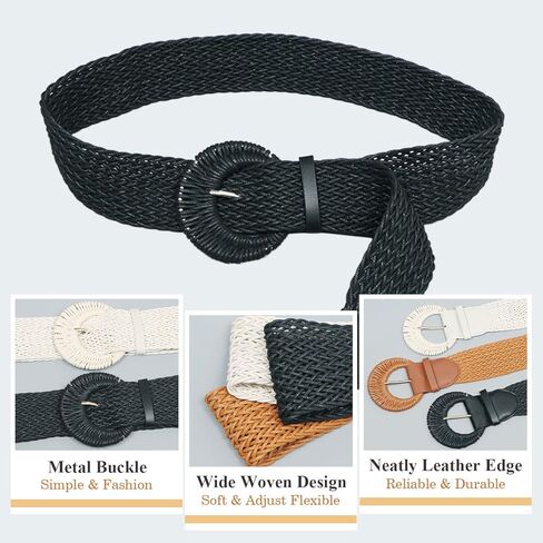 النساء المنسوجة أحزمة وسط واسعة القش بوهو حزام السيدات مضفر الرافية حزام لفساتين التنانير دائرة مشبك حزام الروطان in Kuwait