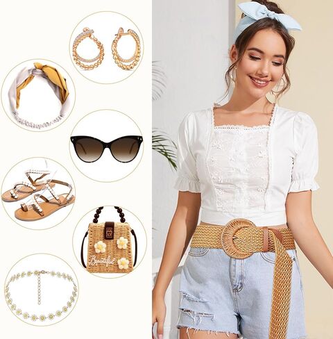 النساء المنسوجة أحزمة وسط واسعة القش بوهو حزام السيدات مضفر الرافية حزام لفساتين التنانير دائرة مشبك حزام الروطان in Kuwait