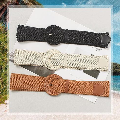 النساء المنسوجة أحزمة وسط واسعة القش بوهو حزام السيدات مضفر الرافية حزام لفساتين التنانير دائرة مشبك حزام الروطان in Kuwait