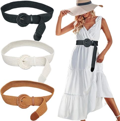 النساء المنسوجة أحزمة وسط واسعة القش بوهو حزام السيدات مضفر الرافية حزام لفساتين التنانير دائرة مشبك حزام الروطان in Kuwait