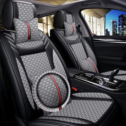 Car Seat Cover Full Set, Soft Breathable Universal Seat Cover with Neck Pillows Lumbar Pillows Steering Wheel Cover for 5Seats Cars SUV Pickup Trucks (Beige) in Saudi Arabia