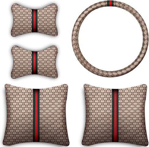Car Seat Cover Full Set, Soft Breathable Universal Seat Cover with Neck Pillows Lumbar Pillows Steering Wheel Cover for 5Seats Cars SUV Pickup Trucks (Beige) in Saudi Arabia
