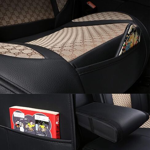 Car Seat Cover Full Set, Soft Breathable Universal Seat Cover with Neck Pillows Lumbar Pillows Steering Wheel Cover for 5Seats Cars SUV Pickup Trucks (Beige) in Saudi Arabia