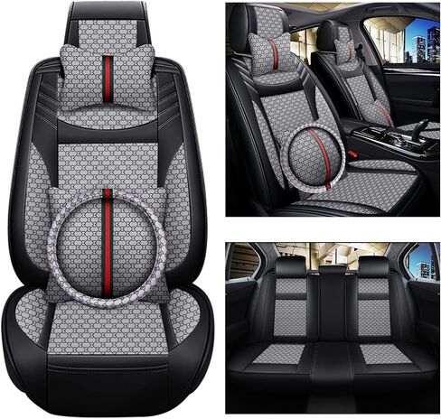 Car Seat Cover Full Set, Soft Breathable Universal Seat Cover with Neck Pillows Lumbar Pillows Steering Wheel Cover for 5Seats Cars SUV Pickup Trucks (Beige) in Saudi Arabia