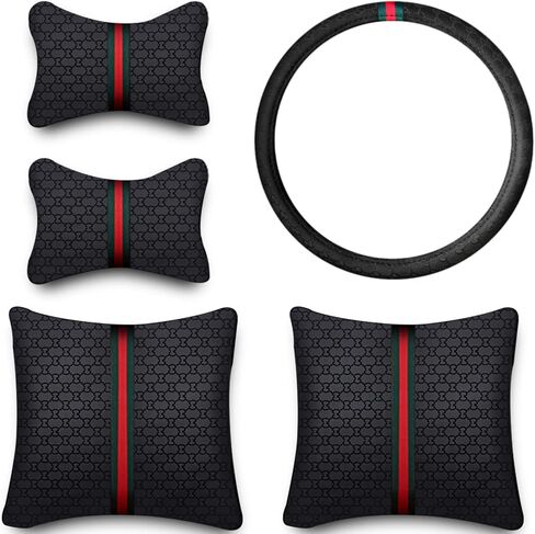 Car Seat Cover Full Set, Soft Breathable Universal Seat Cover with Neck Pillows Lumbar Pillows Steering Wheel Cover for 5Seats Cars SUV Pickup Trucks (Beige) in Saudi Arabia