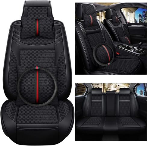 Car Seat Cover Full Set, Soft Breathable Universal Seat Cover with Neck Pillows Lumbar Pillows Steering Wheel Cover for 5Seats Cars SUV Pickup Trucks (Beige) in Saudi Arabia