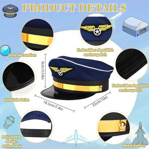 مجموعة أزياء مضيفة الطيار تشمل قبعة الكابتن وقبعة مضيفات الطيران ووشاح النظارات الشمسية لفستان مضيفة الطيار in Kuwait