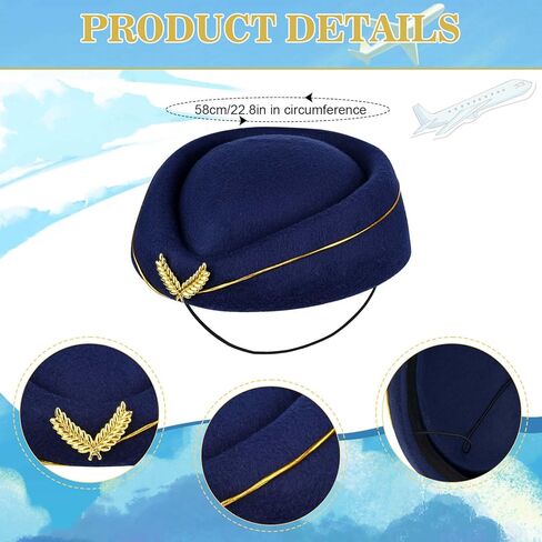 مجموعة أزياء مضيفة الطيار تشمل قبعة الكابتن وقبعة مضيفات الطيران ووشاح النظارات الشمسية لفستان مضيفة الطيار in Kuwait