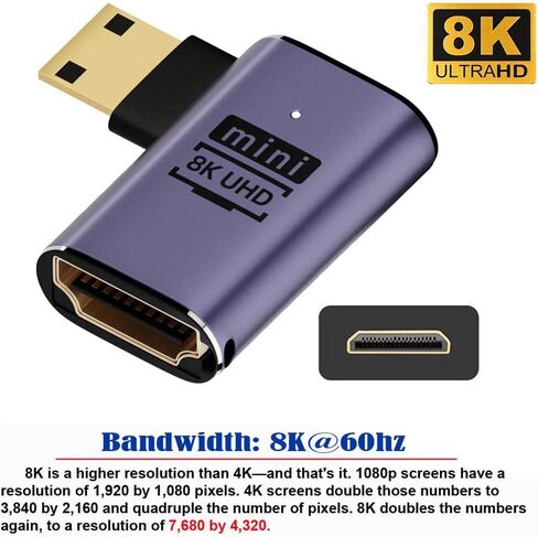 cablecc Down Angled Micro HDMI Male to HDMI 2.1 Female UHD Extension Gold Converter Adapter Support 8K 60hz HDTV in Saudi Arabia