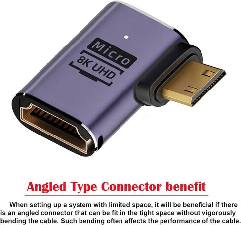 cablecc Down Angled Micro HDMI Male to HDMI 2.1 Female UHD Extension Gold Converter Adapter Support 8K 60hz HDTV in Saudi Arabia