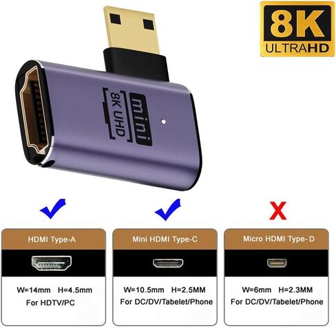 cablecc Down Angled Micro HDMI Male to HDMI 2.1 Female UHD Extension Gold Converter Adapter Support 8K 60hz HDTV in Saudi Arabia
