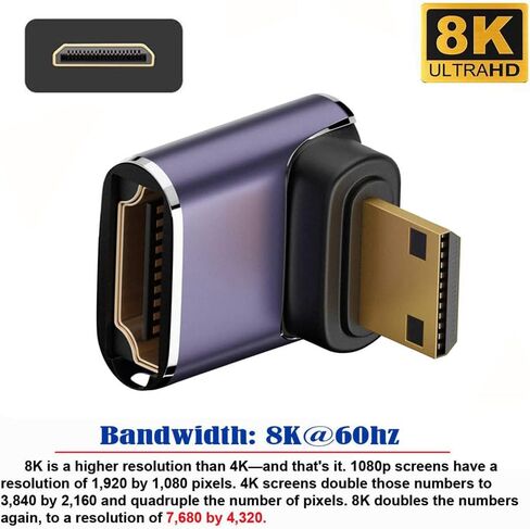 cablecc Down Angled Micro HDMI Male to HDMI 2.1 Female UHD Extension Gold Converter Adapter Support 8K 60hz HDTV in Saudi Arabia