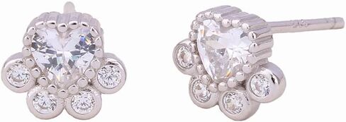 Mini Paw Print CZ Stud Earrings 925 Sterling Silver Cartilage Tiny Small Love Heart Crystal Studs Hypoallergenic Tragus Cute Puppy Animals Dainty Minimalist Sleeper Stud Earring for Women Teen Girls Daughter Pet Lovers 7mm in Saudi Arabia