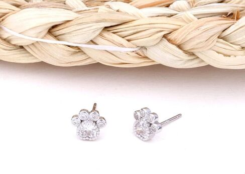 Mini Paw Print CZ Stud Earrings 925 Sterling Silver Cartilage Tiny Small Love Heart Crystal Studs Hypoallergenic Tragus Cute Puppy Animals Dainty Minimalist Sleeper Stud Earring for Women Teen Girls Daughter Pet Lovers 7mm in Saudi Arabia
