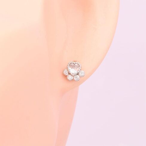 Mini Paw Print CZ Stud Earrings 925 Sterling Silver Cartilage Tiny Small Love Heart Crystal Studs Hypoallergenic Tragus Cute Puppy Animals Dainty Minimalist Sleeper Stud Earring for Women Teen Girls Daughter Pet Lovers 7mm in Saudi Arabia
