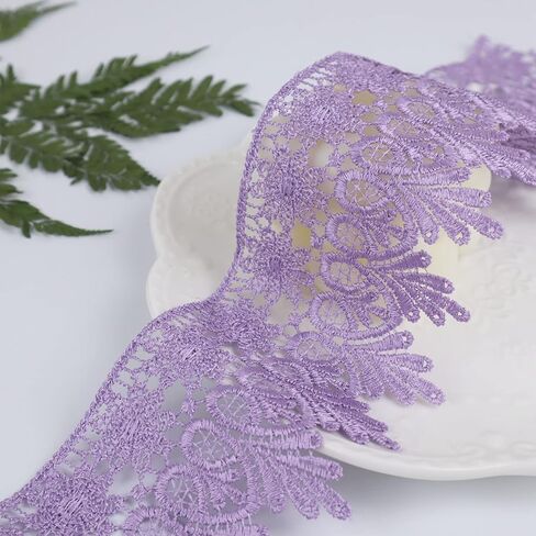 IDONGCAI 5 Yards Venice Lace Trim 3 inches Wide Guipure Lace Trim Lace Edge Trim Wedding Dress Embellishment Party Decoration Applique DIY Sewing Crafts(Purple) in Saudi Arabia