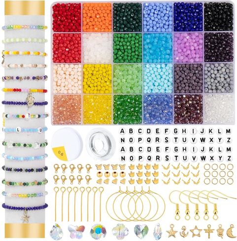 Xilitata 2400Pcs 4mm Faceted Beads for Jewelry Making Crystal Beads Faceted Jewelry Beads for Friendship Bracelet Making Kit Craft Beads with Charms in Saudi Arabia