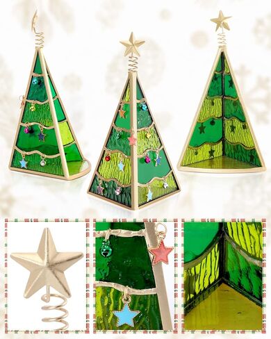 Tuitessine 3D منضدية شجرة عيد الميلاد الملون زخرفة الزجاج الصغير شجرة عيد الميلاد المتدرجة تمثال صينية مع نجمة ذهبية الشاي ضوء حامل شمعة حامل Suncatcher عطلة القطع المركزية هدايا هووسورمينغ in Kuwait