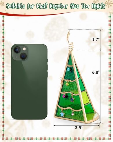 Tuitessine 3D منضدية شجرة عيد الميلاد الملون زخرفة الزجاج الصغير شجرة عيد الميلاد المتدرجة تمثال صينية مع نجمة ذهبية الشاي ضوء حامل شمعة حامل Suncatcher عطلة القطع المركزية هدايا هووسورمينغ in Kuwait