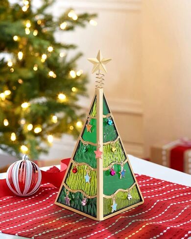 Tuitessine 3D منضدية شجرة عيد الميلاد الملون زخرفة الزجاج الصغير شجرة عيد الميلاد المتدرجة تمثال صينية مع نجمة ذهبية الشاي ضوء حامل شمعة حامل Suncatcher عطلة القطع المركزية هدايا هووسورمينغ in Kuwait