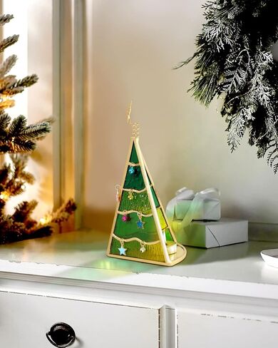 Tuitessine 3D منضدية شجرة عيد الميلاد الملون زخرفة الزجاج الصغير شجرة عيد الميلاد المتدرجة تمثال صينية مع نجمة ذهبية الشاي ضوء حامل شمعة حامل Suncatcher عطلة القطع المركزية هدايا هووسورمينغ in Kuwait