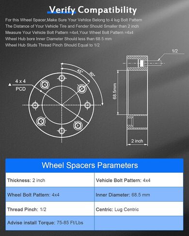 فواصل عجلات ECCPP 2X 2 بوصة 4x4 4x101.6 مم إلى 4x101.6 مم 4 عروة مع مسامير 1/2 بوصة 68.5 مم تناسب سيارة نادي EZ GO EZGO لعربة الجولف SmartPartsCo in Saudi Arabia