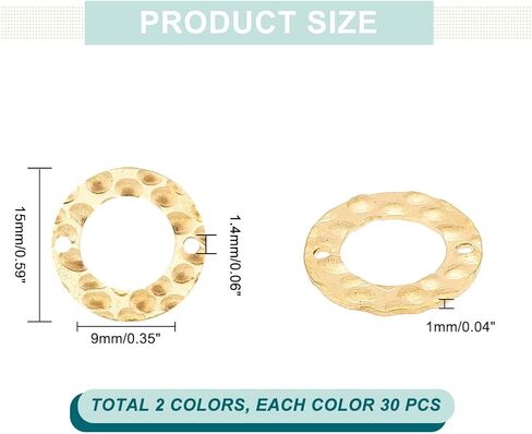 PH PandaHall 60pcs Linking Rings, 15mm Jewelry Connector Rings 304 Stainless Steel Circle Pendant Charm Links for Necklaces Bracelets Jewelry DIY Crafts Making, Golden/Stainless Steel in Saudi Arabia