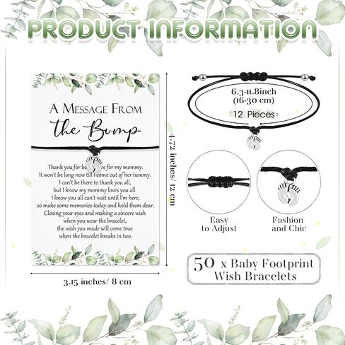 Thyle 50 Sets Baby Shower Favors for Guests 50 Adjustable Bracelets with 50 Message from the Bump Card Footprints Charm Baby Shower Bracelets for Gender Reveal Thank You Gifts (Flower) in Saudi Arabia
