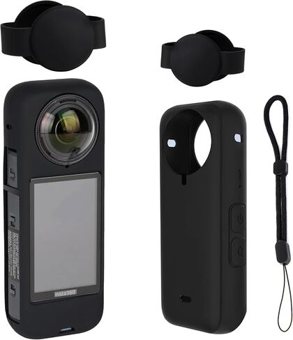 XEWEA Silicone Protective Case for Insta360 X4 with Lens Cap + Hang Rope, Soft Protective Sleeve Body Cover Kits for Insta360 X4 Anti-Scratch Anti-Bump Accessories (Standard lens guards) in Saudi Arabia