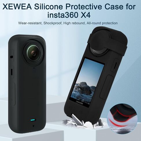 XEWEA Silicone Protective Case for Insta360 X4 with Lens Cap + Hang Rope, Soft Protective Sleeve Body Cover Kits for Insta360 X4 Anti-Scratch Anti-Bump Accessories (Standard lens guards) in Saudi Arabia