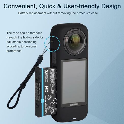 XEWEA Silicone Protective Case for Insta360 X4 with Lens Cap + Hang Rope, Soft Protective Sleeve Body Cover Kits for Insta360 X4 Anti-Scratch Anti-Bump Accessories (Standard lens guards) in Saudi Arabia