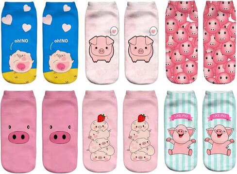 6 Pack Women Girls Novelty Ankle Socks 3D Print Funny Crazy Cute Sloth Galaxy Llama Low Cut No Show Socks Gift in Saudi Arabia