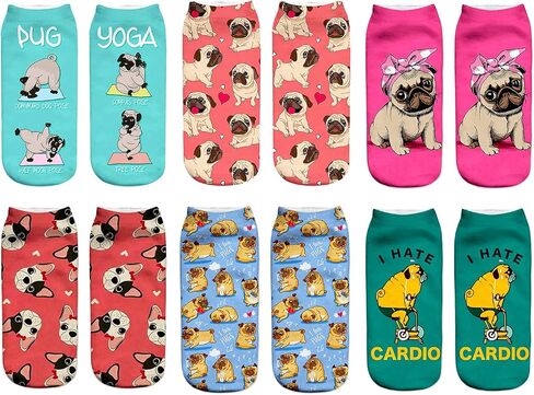 6 Pack Women Girls Novelty Ankle Socks 3D Print Funny Crazy Cute Sloth Galaxy Llama Low Cut No Show Socks Gift in Saudi Arabia