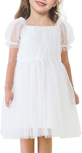 Toddler Flower Girls Dress Puff Sleeve Birthday Dresses Tulle Tutu Party Dress for Girls 18M-7Y in Saudi Arabia