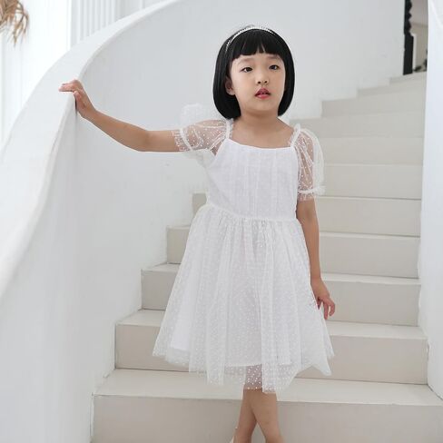 Toddler Flower Girls Dress Puff Sleeve Birthday Dresses Tulle Tutu Party Dress for Girls 18M-7Y in Saudi Arabia