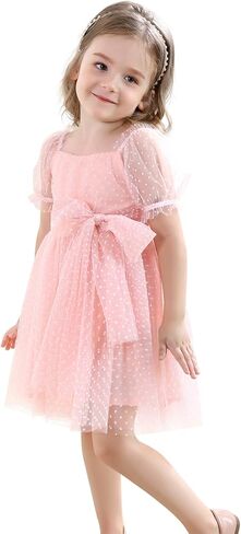 فستان للفتيات الصغيرات على شكل زهرة بأكمام منتفخة فساتين عيد ميلاد من التل توتو للحفلات للفتيات من عمر 18 شهرًا إلى 7 سنوات in Kuwait