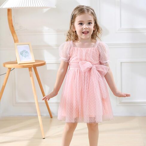 فستان للفتيات الصغيرات على شكل زهرة بأكمام منتفخة فساتين عيد ميلاد من التل توتو للحفلات للفتيات من عمر 18 شهرًا إلى 7 سنوات in Kuwait