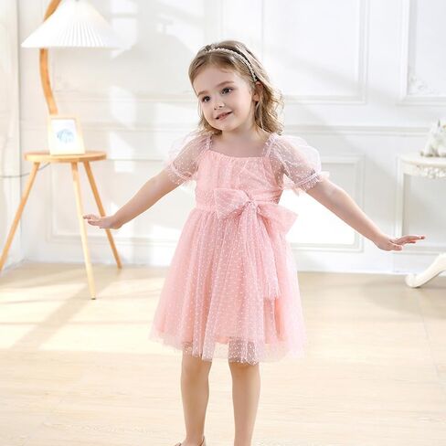 فستان للفتيات الصغيرات على شكل زهرة بأكمام منتفخة فساتين عيد ميلاد من التل توتو للحفلات للفتيات من عمر 18 شهرًا إلى 7 سنوات in Kuwait
